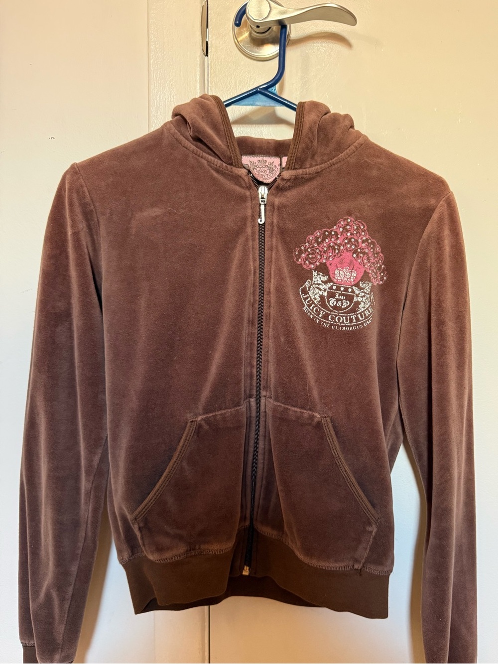 Juicy Couture Vintage Brown & Pink Velour Zip-Up Hoodie